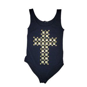 tally weijl studded cross bodysuit black gold size m